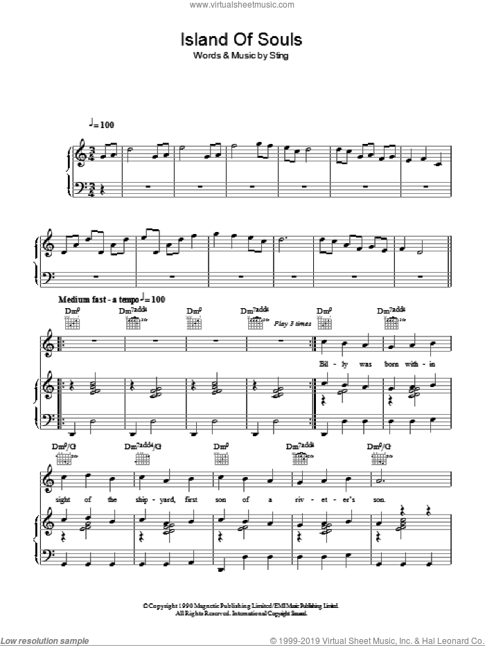 Island Of Souls sheet music for voice, piano or guitar by Sting, intermediate skill level