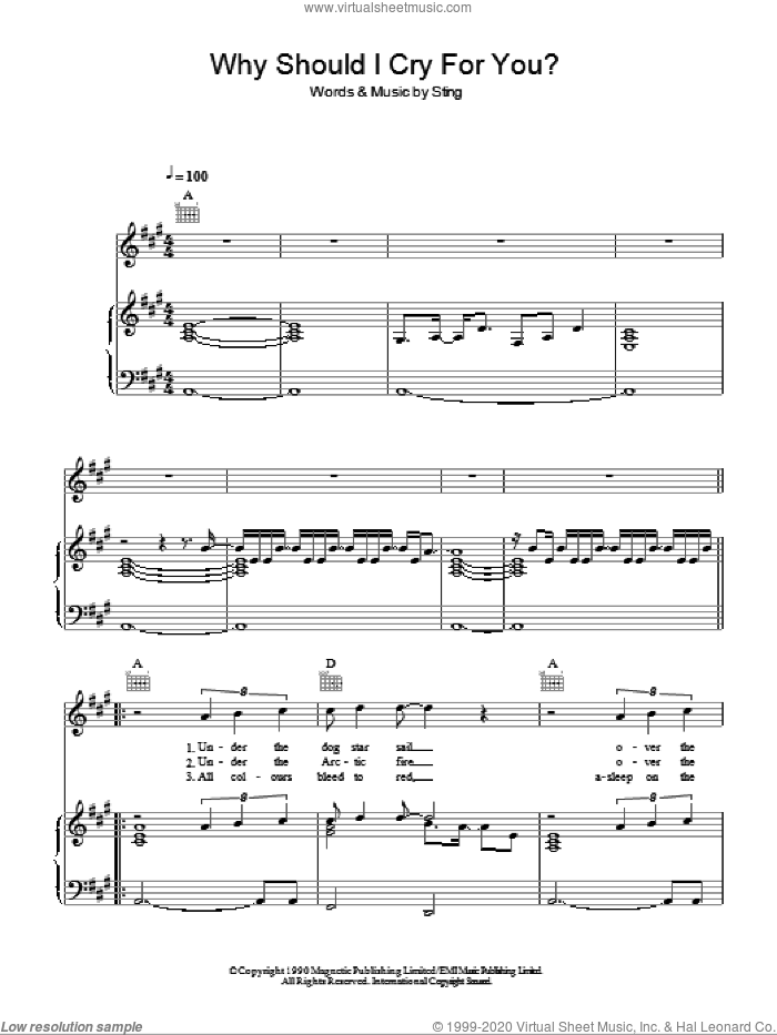 Why Should I Cry For You? sheet music for voice, piano or guitar by Sting, intermediate skill level
