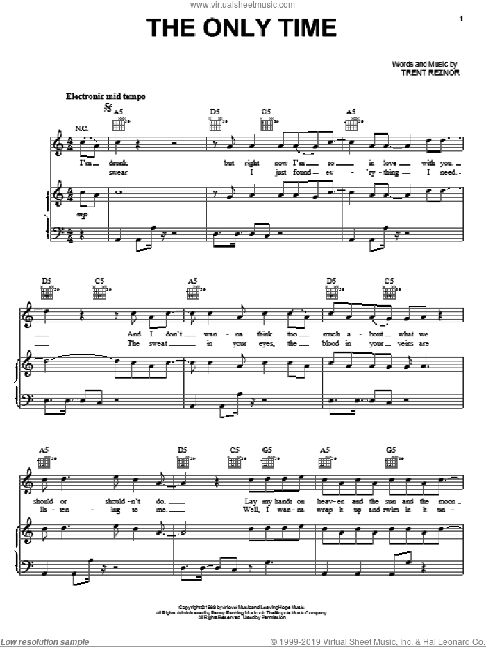 The Only Time sheet music for voice, piano or guitar by Nine Inch Nails and Trent Reznor, intermediate skill level