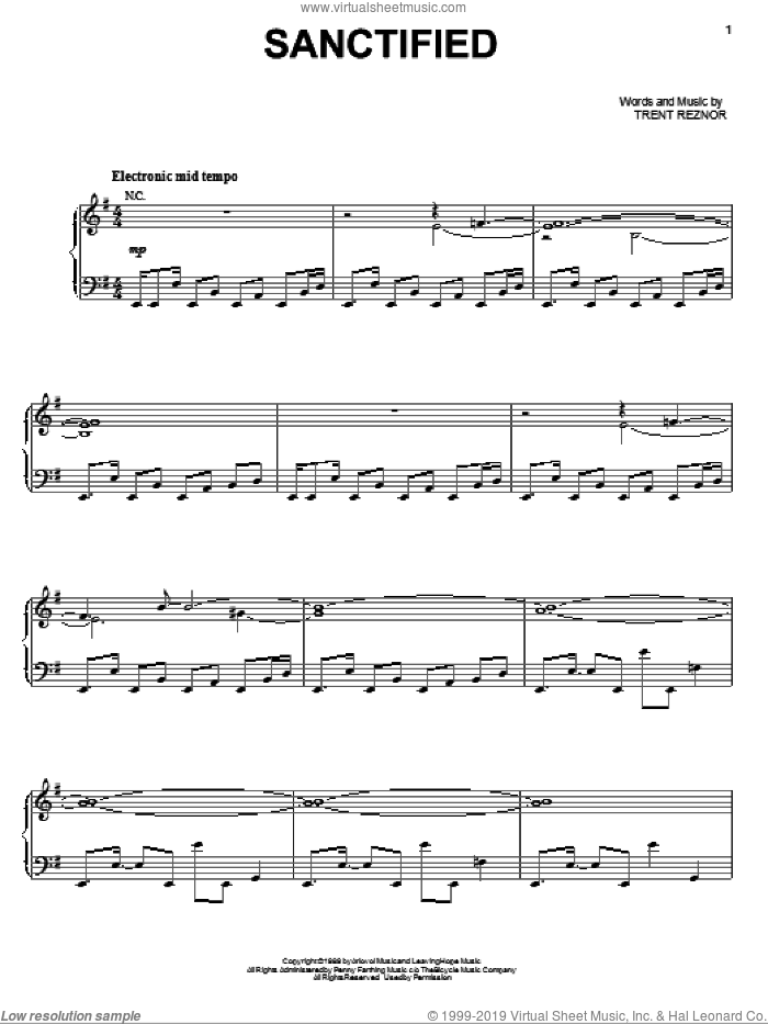 Sanctified sheet music for voice, piano or guitar by Nine Inch Nails and Trent Reznor, intermediate skill level