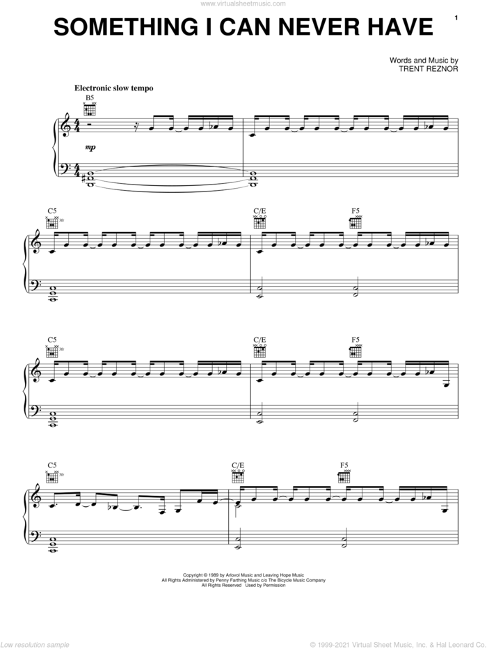 Something I Can Never Have sheet music for voice, piano or guitar by Nine Inch Nails and Trent Reznor, intermediate skill level
