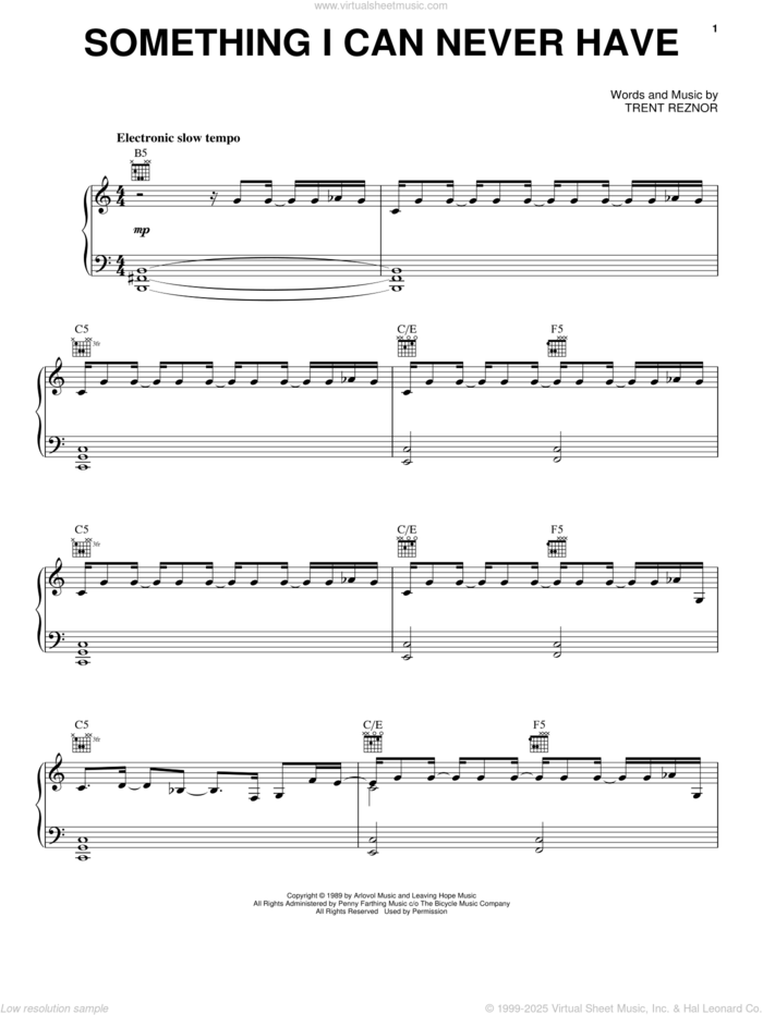 Something I Can Never Have sheet music for voice, piano or guitar by Nine Inch Nails and Trent Reznor, intermediate skill level