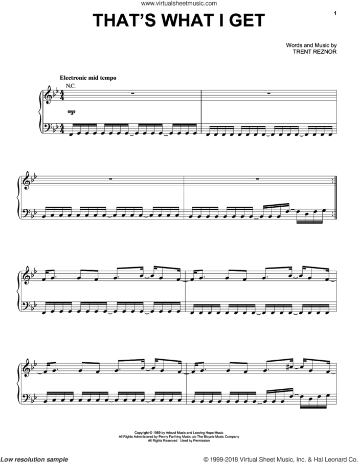 That's What I Get sheet music for voice, piano or guitar by Nine Inch Nails and Trent Reznor, intermediate skill level
