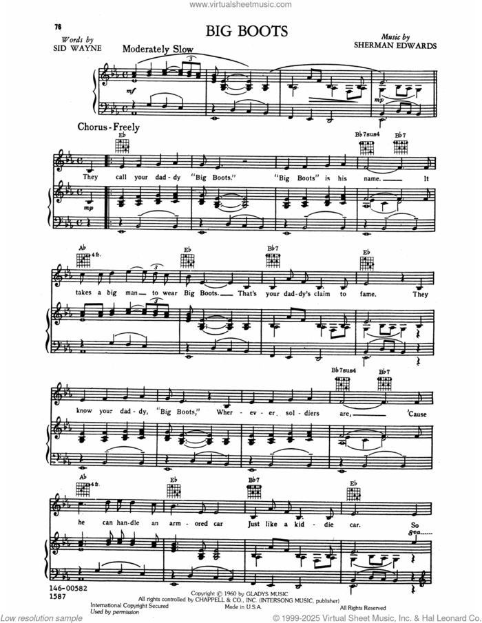 Big Boots sheet music for voice, piano or guitar by Elvis Presley, Sherman Edwards and Sid Wayne, intermediate skill level