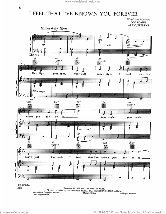 I Feel That I've Known You Forever sheet music for voice, piano or guitar by Elvis Presley, Alan Jeffreys and Doc Pomus, intermediate skill level
