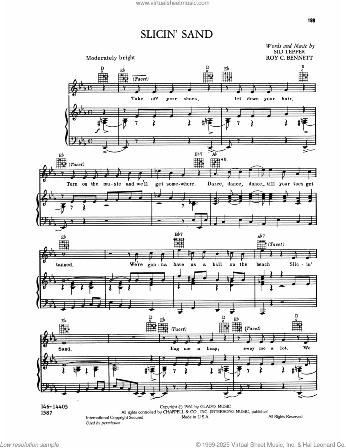 Slicin' Sand sheet music for voice, piano or guitar by Elvis Presley, Roy Bennett and Sid Tepper, intermediate skill level