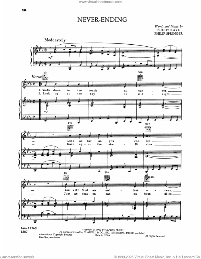 Never Ending sheet music for voice, piano or guitar by Elvis Presley, Buddy Kaye and Phil Springer, intermediate skill level
