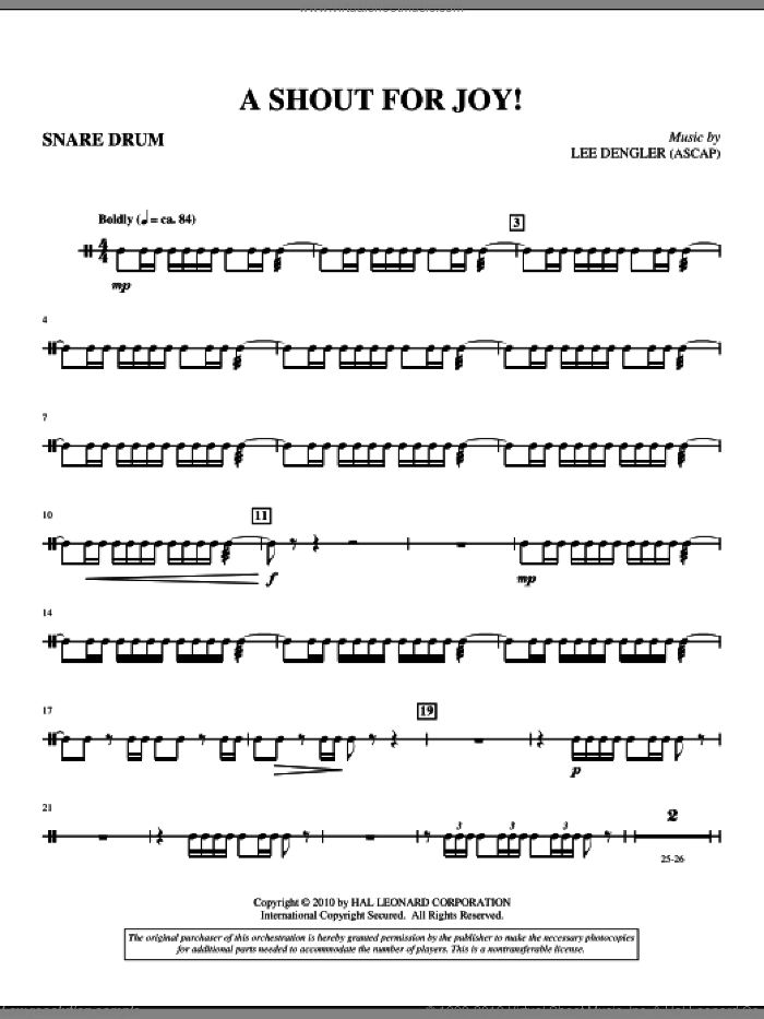 A Shout For Joy! (complete set of parts) sheet music for orchestra/band (Brass) by Lee Dengler and Susan Naus Dengler, intermediate skill level