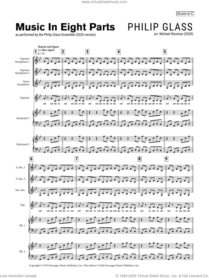 Music in Eight Parts (2020 version) (COMPLETE) sheet music for chamber ensemble by Philip Glass, classical score, intermediate skill level