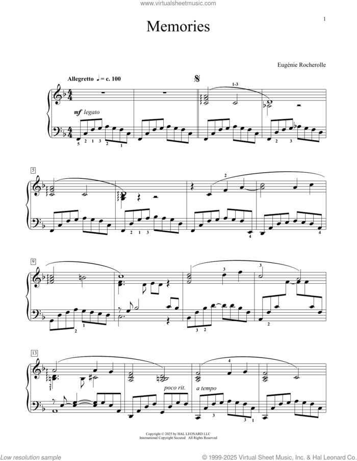 Memories sheet music for piano solo (elementary) by Eugenie Rocherolle, beginner piano (elementary)