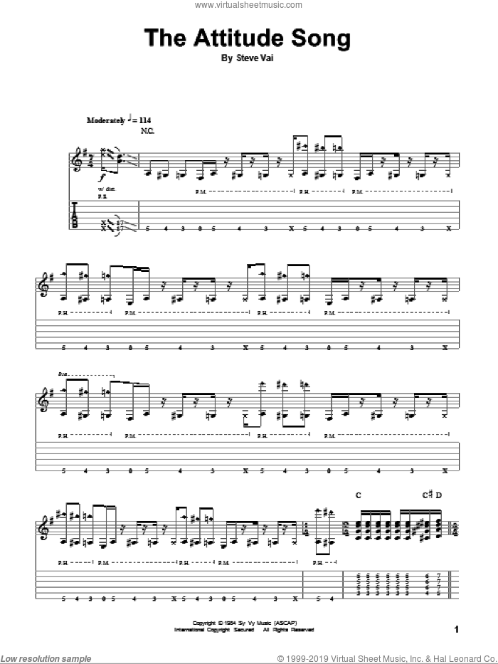 The Attitude Song sheet music for guitar (tablature, play-along) by Steve Vai, intermediate skill level