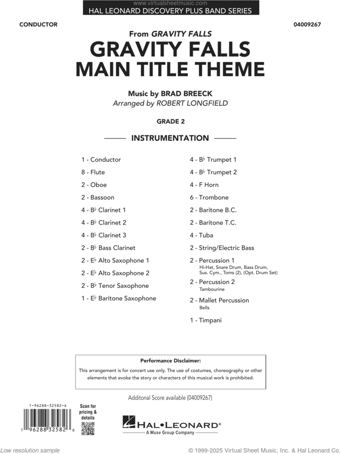 Gravity Falls Main Title Theme (arr. Robert Longfield) sheet music for concert band (full score) by Brad Breek and Robert Longfield, intermediate skill level