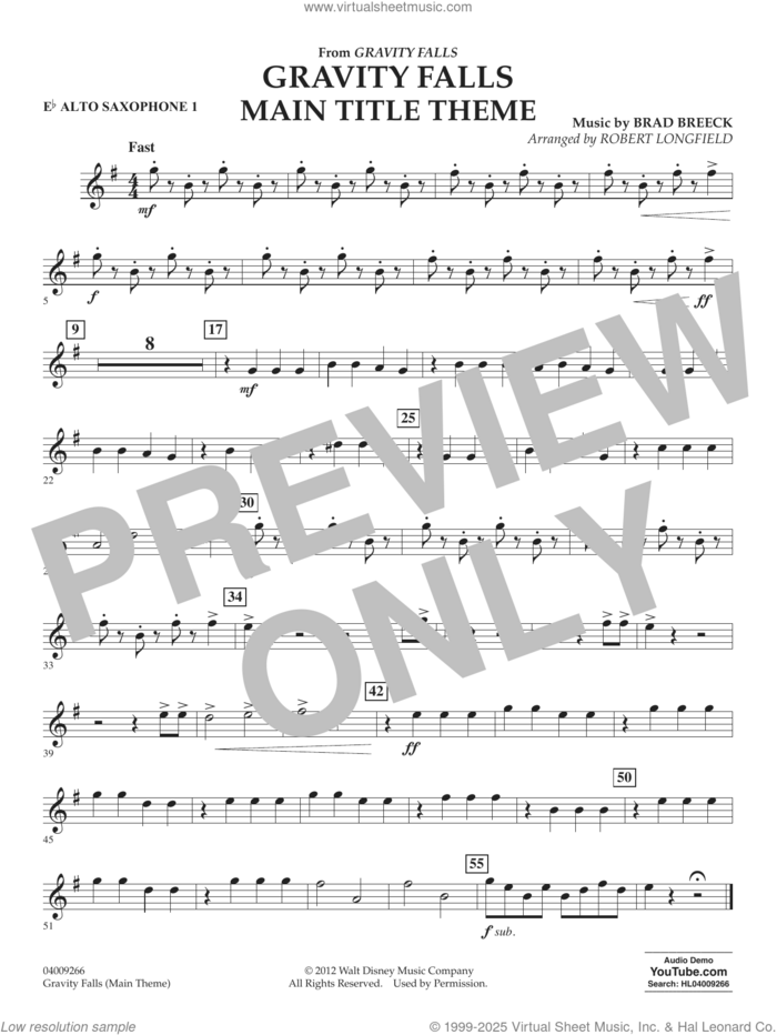 Gravity Falls Main Title Theme (arr. Robert Longfield) sheet music for concert band (Bb bass clarinet) by Brad Breek and Robert Longfield, intermediate skill level