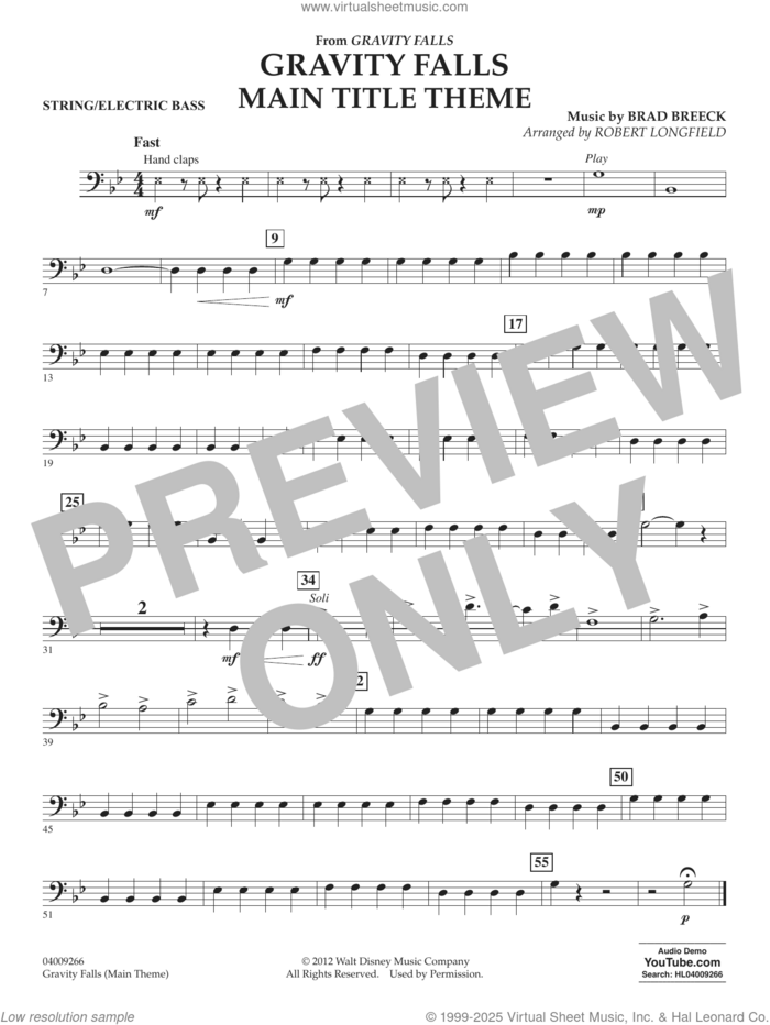 Gravity Falls Main Title Theme (arr. Robert Longfield) sheet music for concert band (tuba) by Brad Breek and Robert Longfield, intermediate skill level