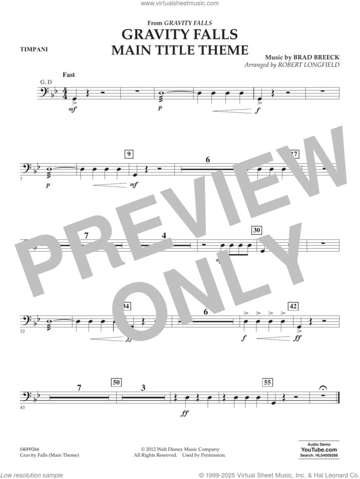 Gravity Falls Main Title Theme (arr. Robert Longfield) sheet music for concert band (mallet percussion) by Brad Breek and Robert Longfield, intermediate skill level