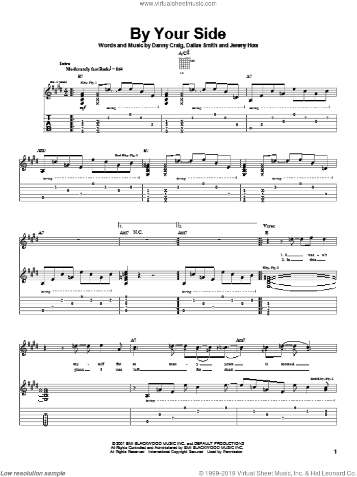 By Your Side sheet music for guitar (tablature) by Default, Dallas Smith, Danny Craig and Jeremy Hora, intermediate skill level