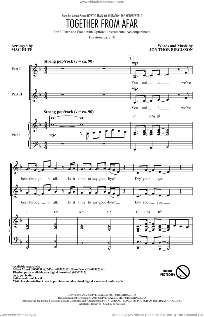 Together From Afar (arr. Mac Huff) sheet music for choir (2-Part) by Jon Birgisson and Mac Huff, intermediate duet
