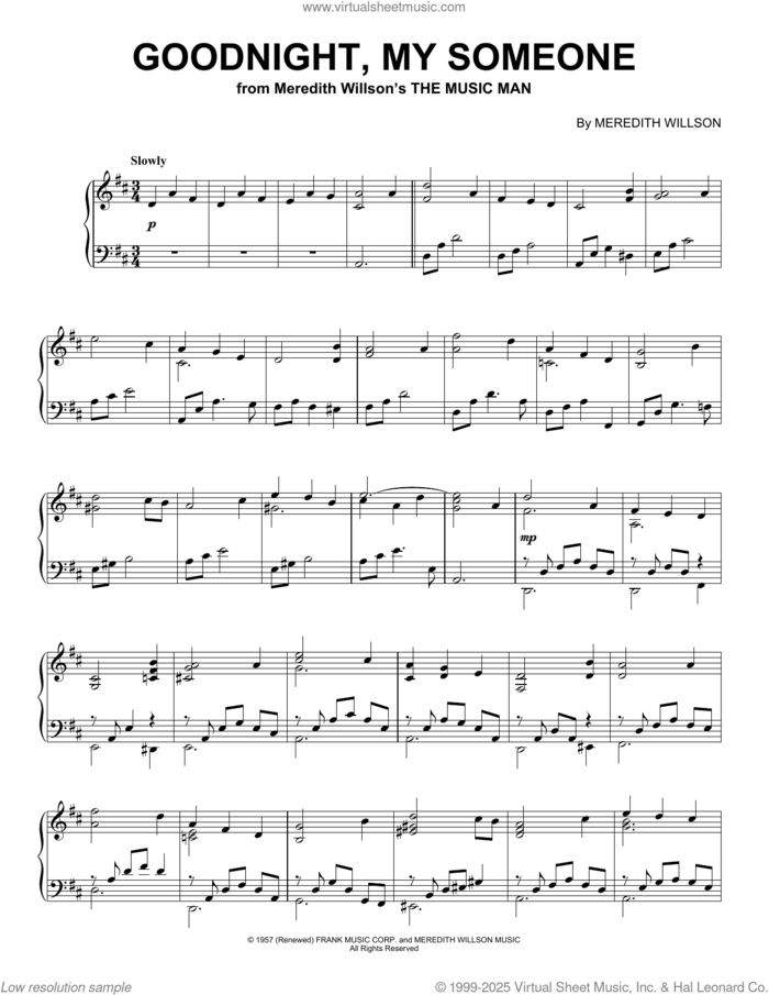 Goodnight, My Someone (from The Music Man) (Peaceful Piano Solo) sheet music for piano solo by Meredith Willson, intermediate skill level