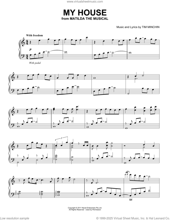 My House (from Matilda: The Musical) (Peaceful Piano Solo) sheet music for piano solo by Tim Minchin, intermediate skill level