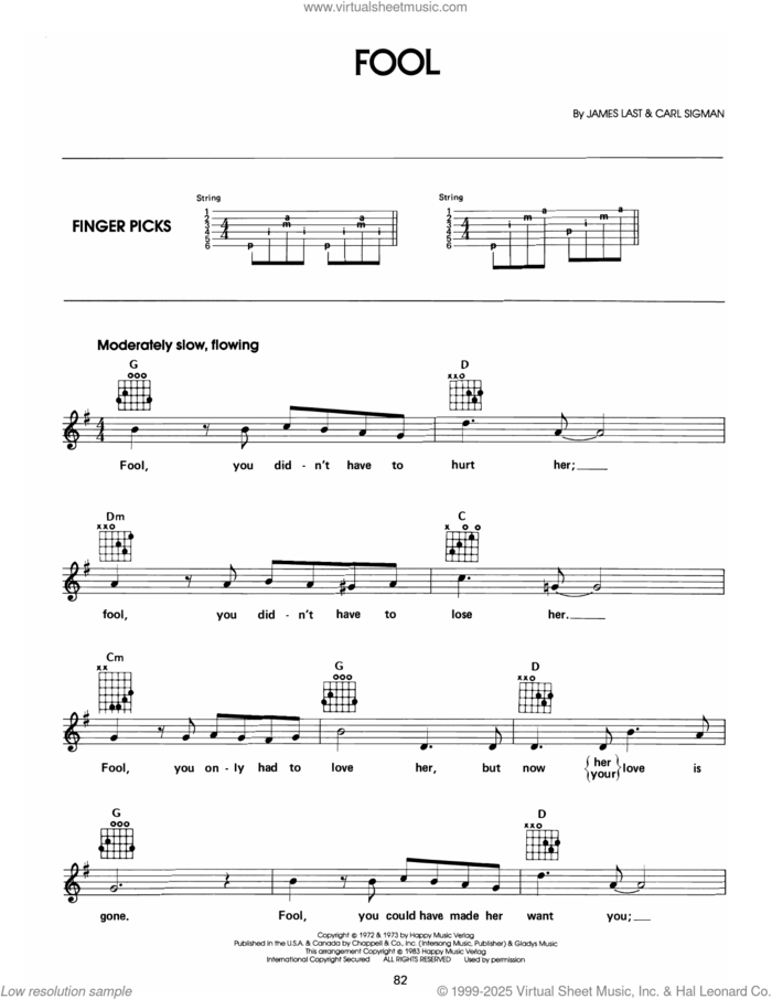 Fool sheet music for guitar solo (chords) by Elvis Presley, Carl Sigman and James Last, easy guitar (chords)