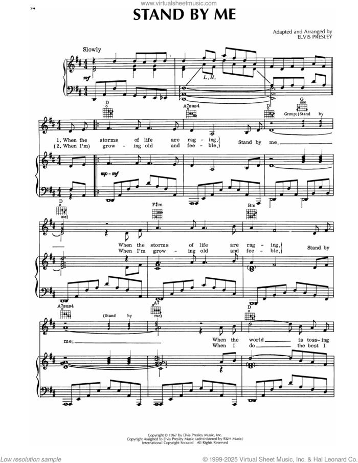 Stand By Me sheet music for voice, piano or guitar by Elvis Presley, intermediate skill level