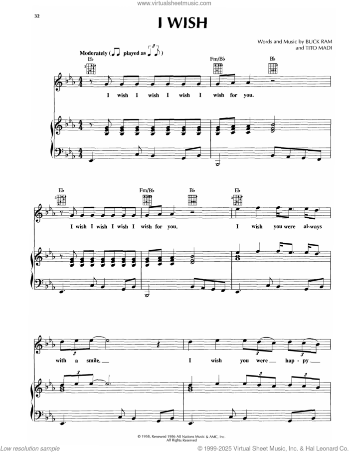 I Wish sheet music for voice, piano or guitar by Platters, Buck Ram and Tito Madi, intermediate skill level