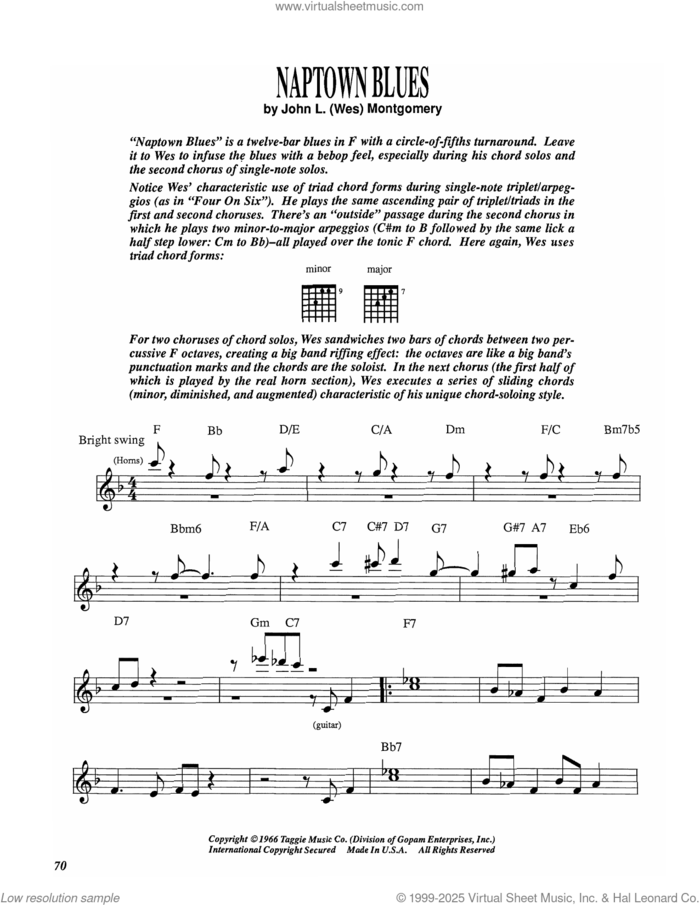 Naptown Blues sheet music for electric guitar (transcription) by Wes Montgomery, intermediate skill level