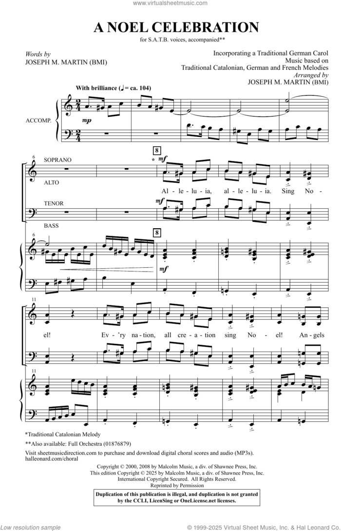 A Noel Celebration sheet music for choir (SATB: soprano, alto, tenor, bass) by Joseph M. Martin, Miscellaneous, Traditional Catalonian Melody and Traditional German Melody, intermediate skill level