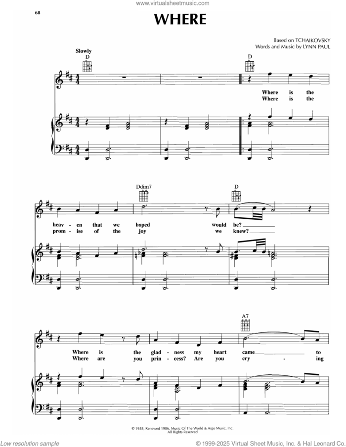 Where sheet music for voice, piano or guitar by Platters and Lynn Paul, intermediate skill level