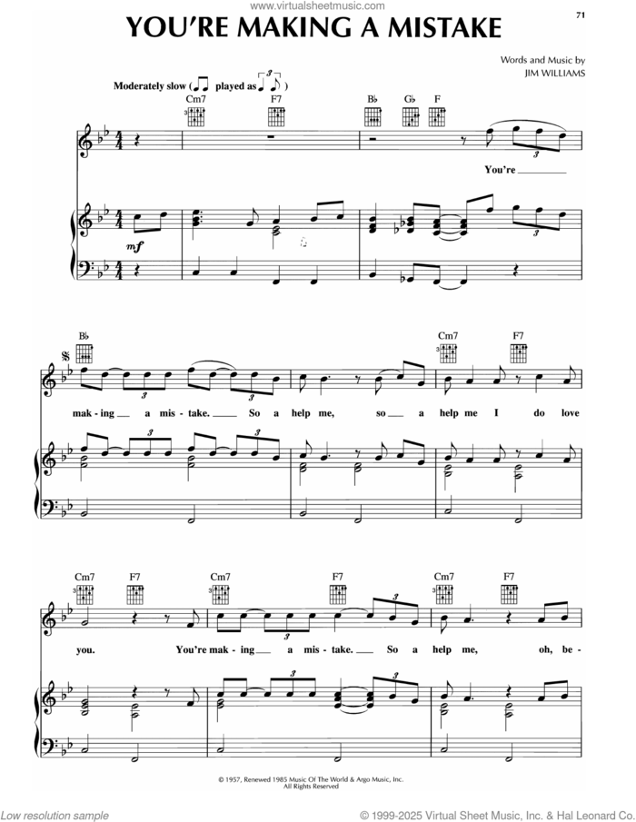 You're Making A Mistake sheet music for voice, piano or guitar by Platters and Jim Williams, intermediate skill level
