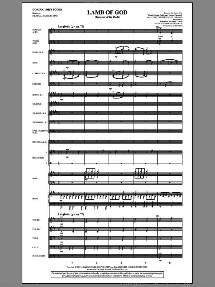 Lamb Of God (Redeemer Of The World) (complete set of parts) sheet music for orchestra/band (Orchestra) by Ludwig van Beethoven, David Angerman and Michael Barrett, intermediate skill level