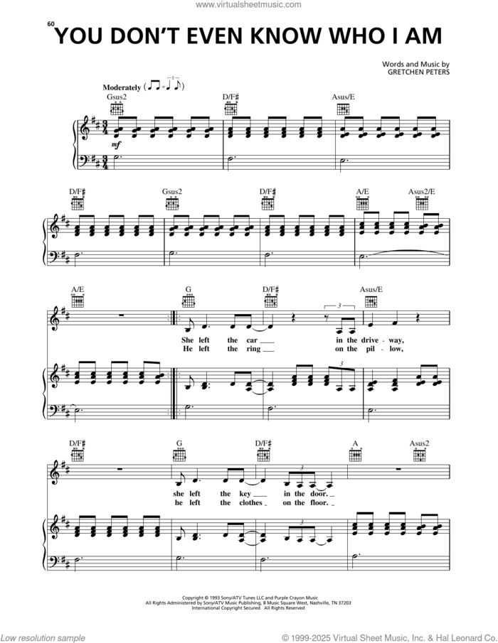 You Don't Even Know Who I Am sheet music for voice, piano or guitar by Gretchen Peters, intermediate skill level
