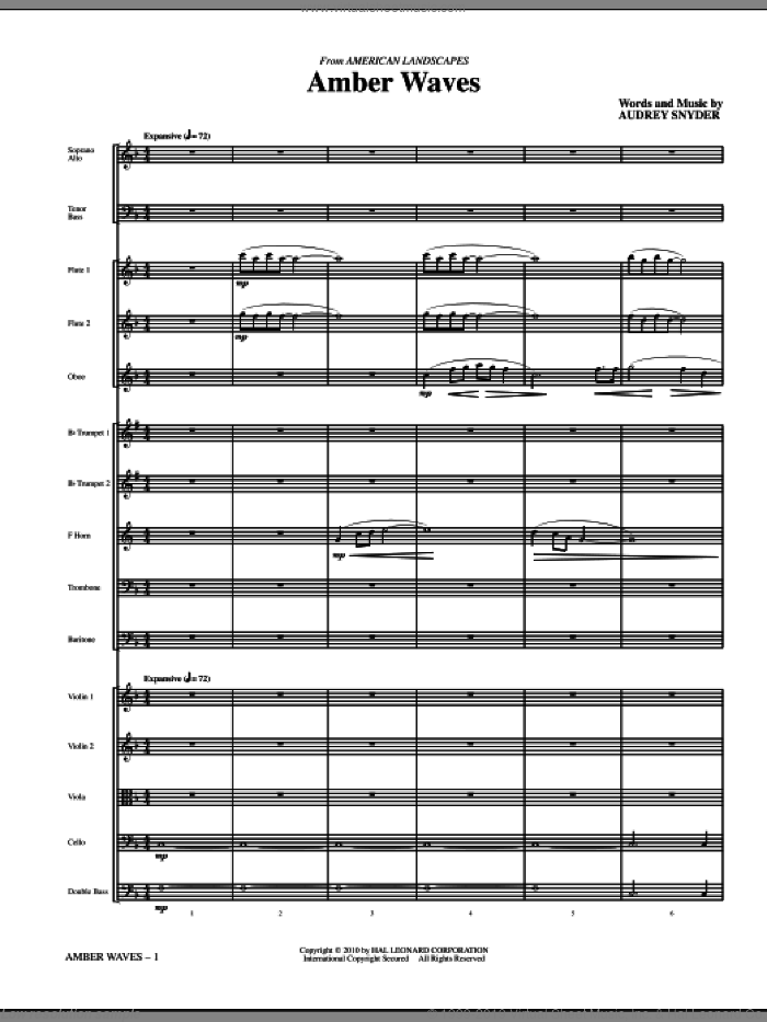 Amber Waves (complete set of parts) sheet music for orchestra/band (chamber ensemble) by Audrey Snyder, intermediate skill level