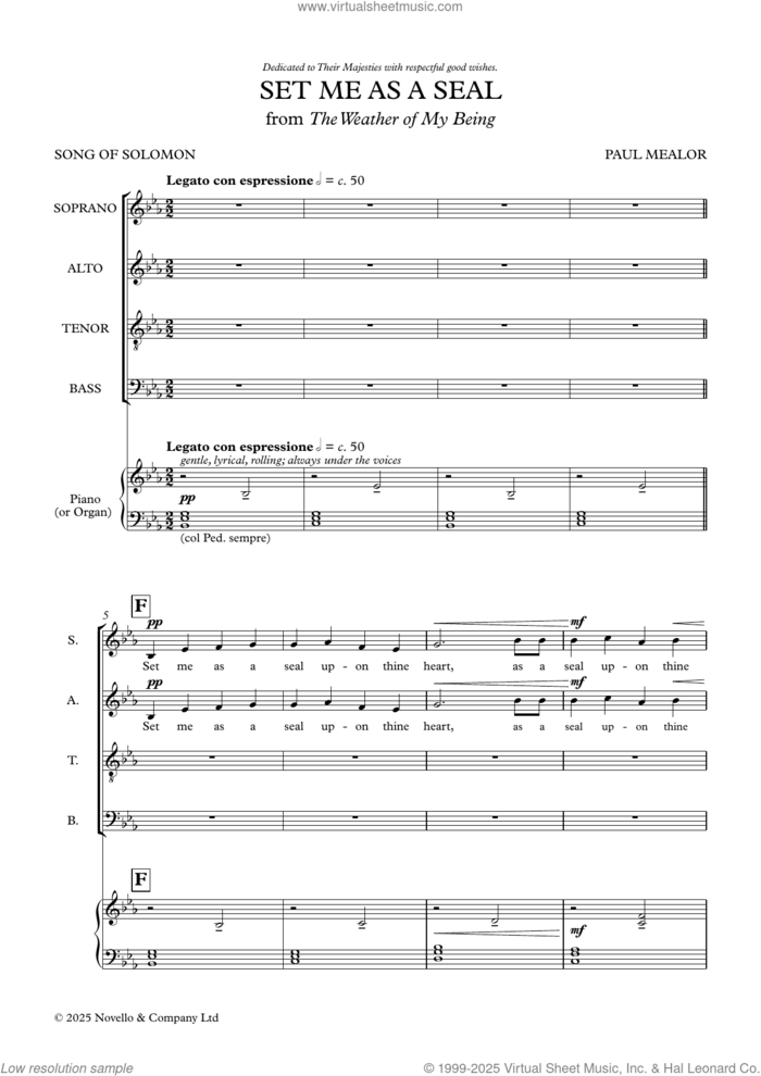 Set Me As A Seal sheet music for choir (SATB: soprano, alto, tenor, bass) by Paul Mealor, classical score, intermediate skill level
