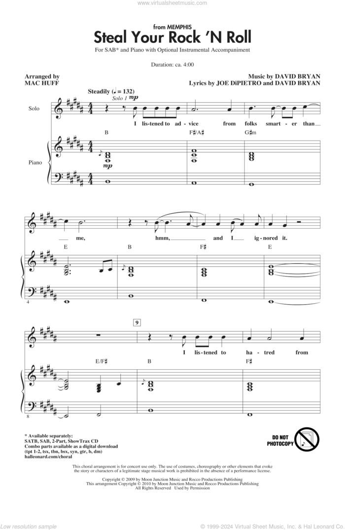 Steal Your Rock 'N Roll sheet music for choir (SAB: soprano, alto, bass) by David Bryan, Joe DiPietro and Mac Huff, intermediate skill level