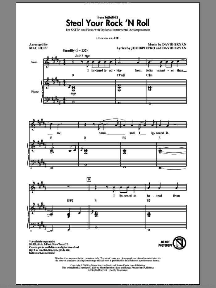 Steal Your Rock 'N Roll sheet music for choir (SATB: soprano, alto, tenor, bass) by David Bryan, Joe DiPietro and Mac Huff, intermediate skill level