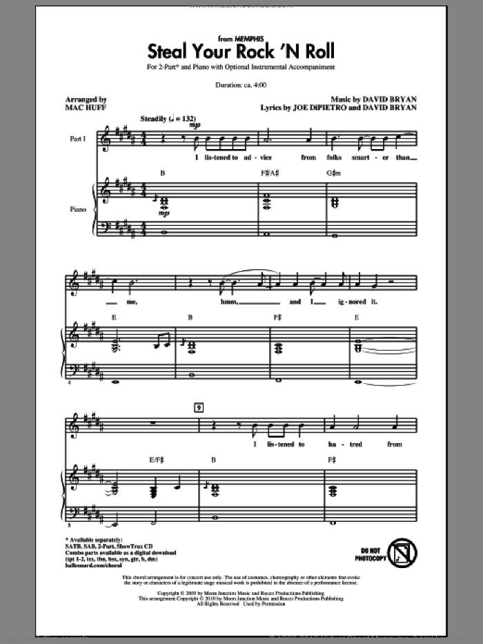 Steal Your Rock 'N Roll sheet music for choir (2-Part) by David Bryan, Joe DiPietro and Mac Huff, intermediate duet