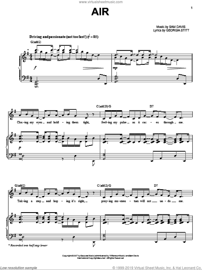 Air sheet music for voice and piano by Georgia Stitt, Will Chase and Sam Davis, intermediate skill level