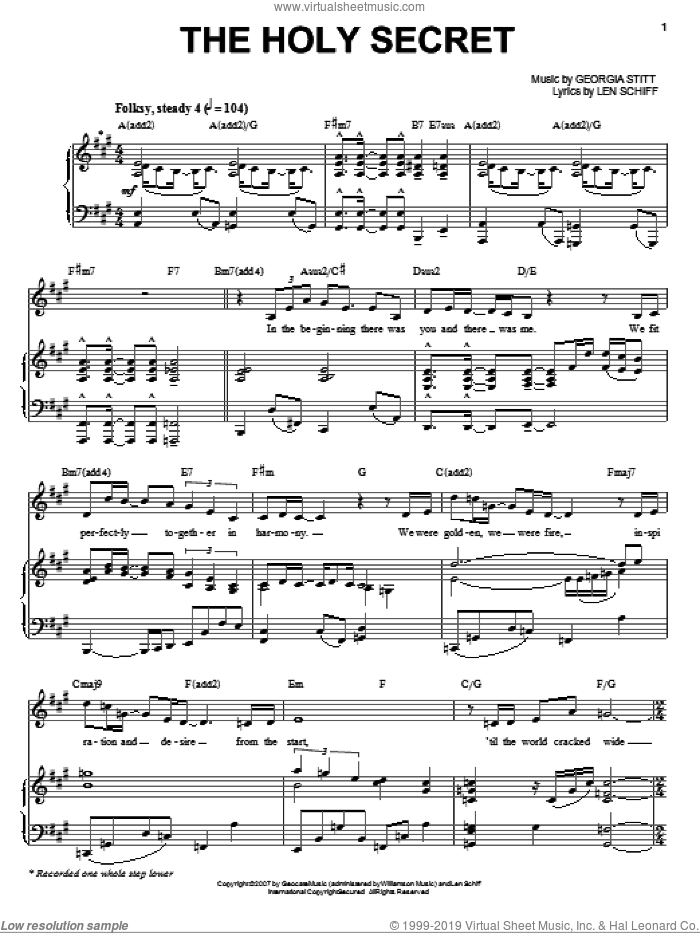 The Holy Secret sheet music for voice and piano by Georgia Stitt, Andrea Burns and Len Schiff, intermediate skill level