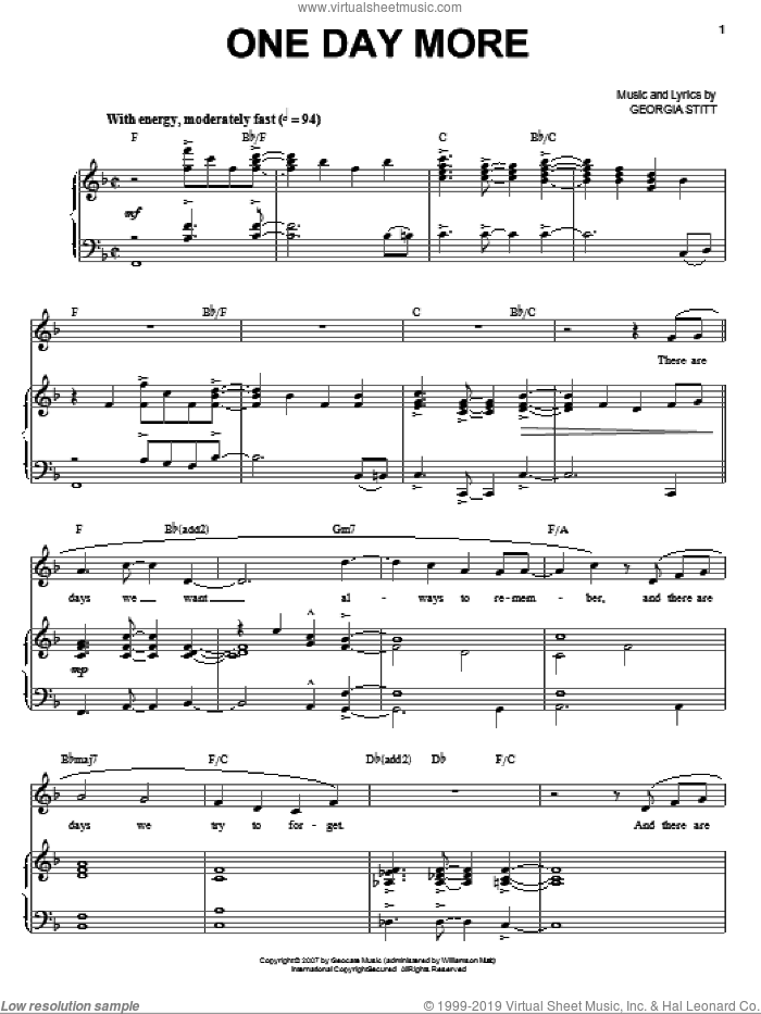 One Day More sheet music for voice and piano by Georgia Stitt and Matthew Morrison, intermediate skill level
