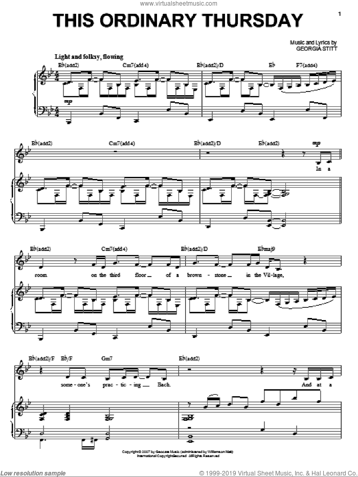 This Ordinary Thursday sheet music for voice and piano by Georgia Stitt and Susan Egan, intermediate skill level