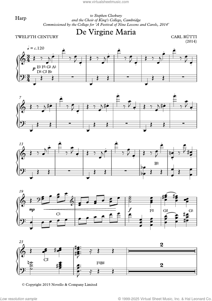 De Virgine Maria (SATB and harp version) - Harp part sheet music for orchestra/band by Carl Rütti, classical score, intermediate skill level