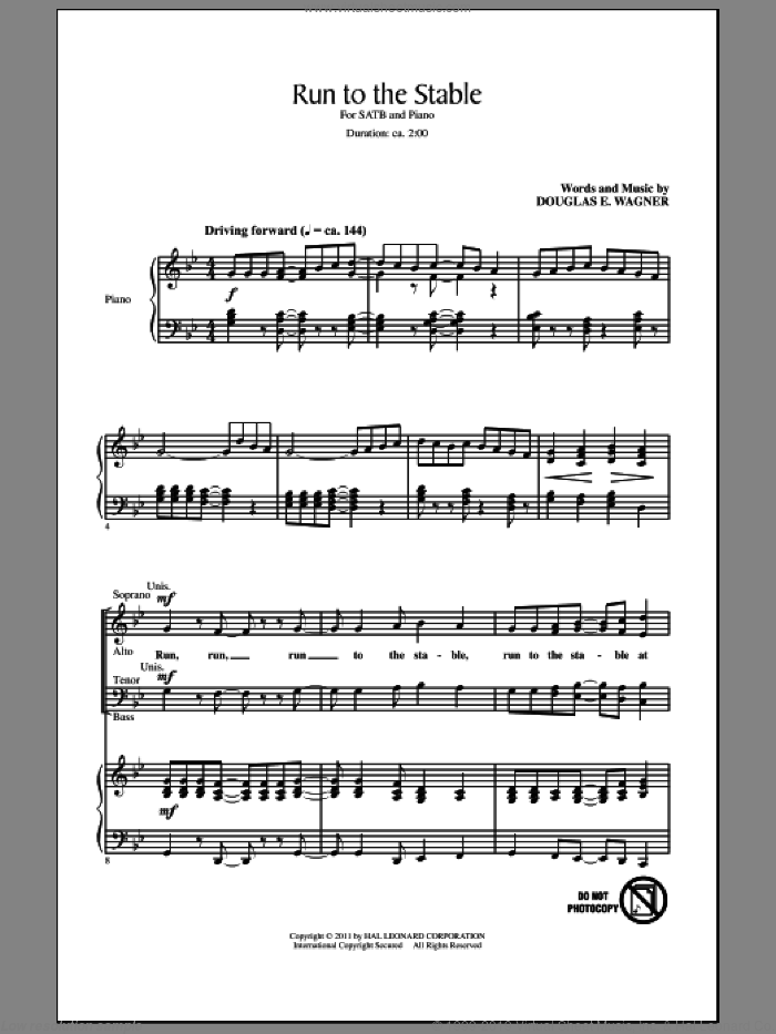 Run To The Stable sheet music for choir (SATB: soprano, alto, tenor, bass) by Douglas E. Wagner, intermediate skill level