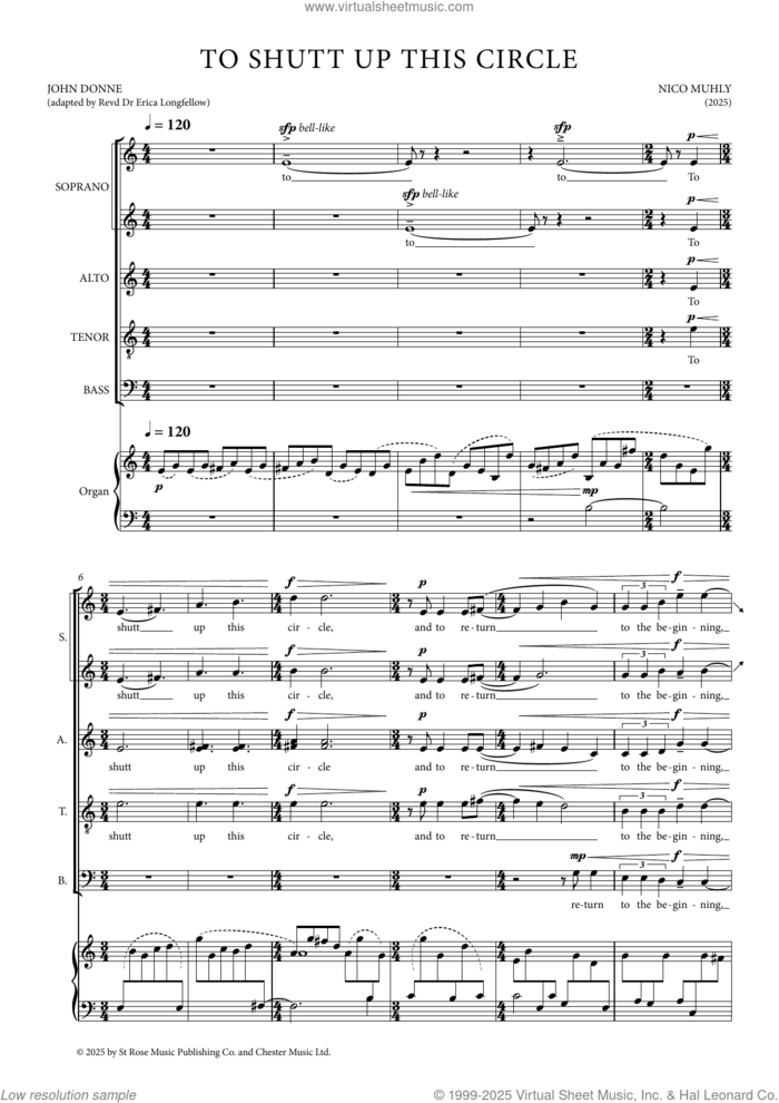 To Shutt Up This Circle sheet music for choir (SATB: soprano, alto, tenor, bass) by Nico Muhly, classical score, intermediate skill level