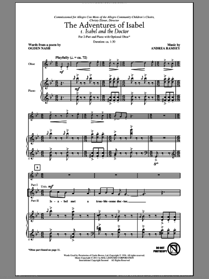 Isabel And The Bear sheet music for choir (2-Part) by Andrea Ramsey and Ogden Nash, intermediate duet