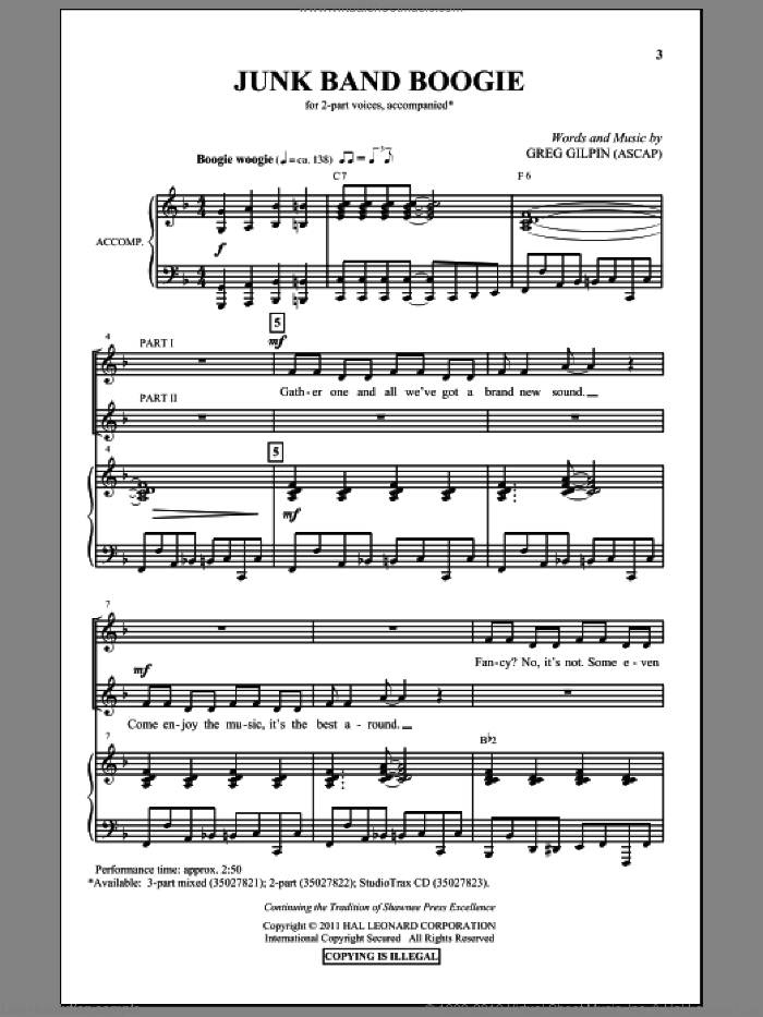 Junk Band Boogie sheet music for choir (2-Part) by Greg Gilpin, intermediate duet