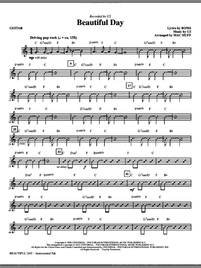 Beautiful Day (complete set of parts) sheet music for orchestra/band (Rhythm) by U2, Bono and Mac Huff, intermediate skill level