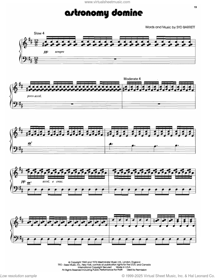 Astronomy Domine sheet music for voice, piano or guitar by Pink Floyd and Syd Barrett, intermediate skill level
