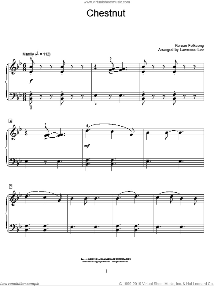 Chestnut sheet music for piano solo (elementary)  and Lawrence Lee, beginner piano (elementary)