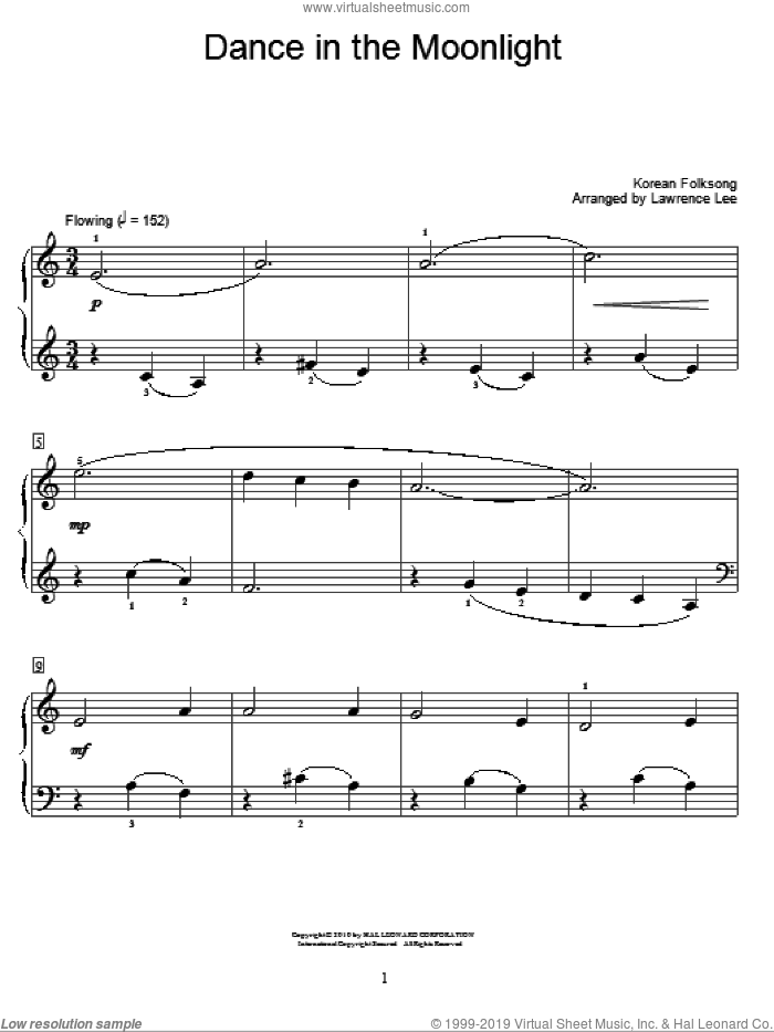 Dance In The Moonlight sheet music for piano solo (elementary)  and Lawrence Lee, beginner piano (elementary)